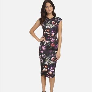 Ted Baker Black and Pink Shadow Flora Bodycon Sheath Dress NWT